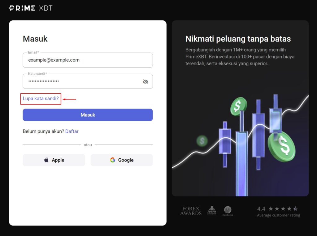 Lupa password PrimeXBT.